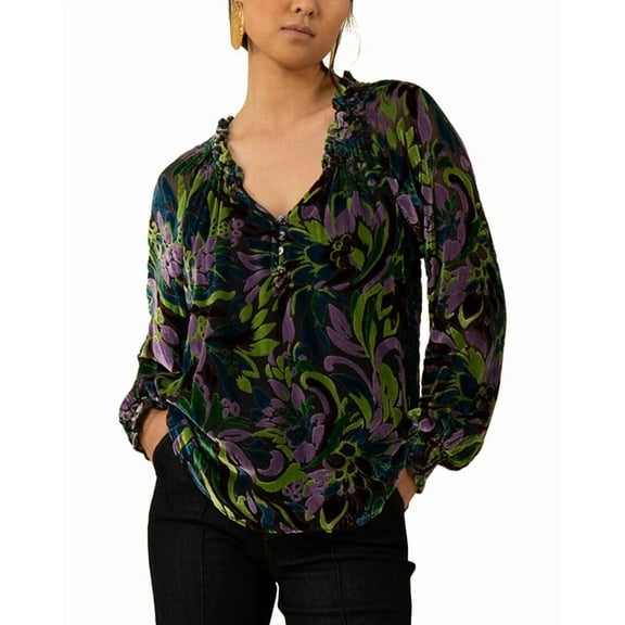 Hale Bob womens  Charleigh Silk-Blend Top, xs, Green