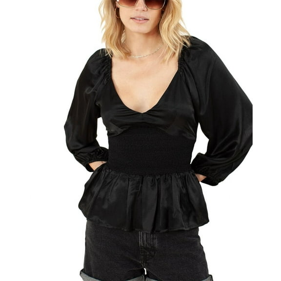 Hale Bob womens  Solid V-Neck Silk-Blend Top, xs, Black