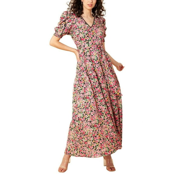 Hale Bob womens V Neck Linen Maxi Dress, m