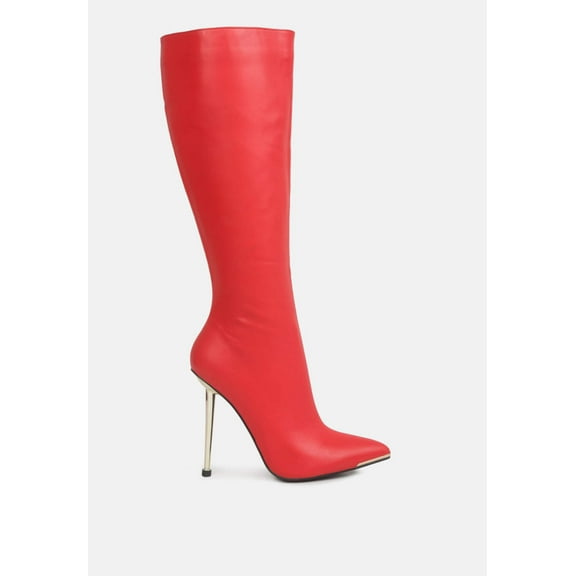 Hale Faux Leather Pointed Heel Calf Boots