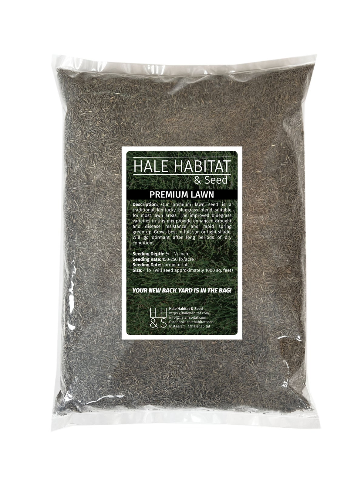 Hale Habitat & Seed Premium Lawn Seed Mix, Bluegrass Blend for Traditional Lawns, 1000 Square Feet
