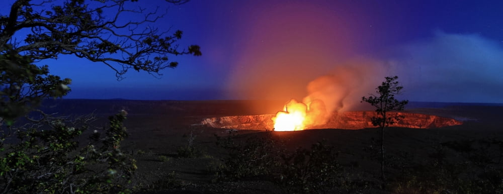 Halemaumau Crater erupting Hawaii Volcanoes National Park Kilauea Volcano Big Island Hawaii USA Canvas Art - Panoramic Images (32 x 12)