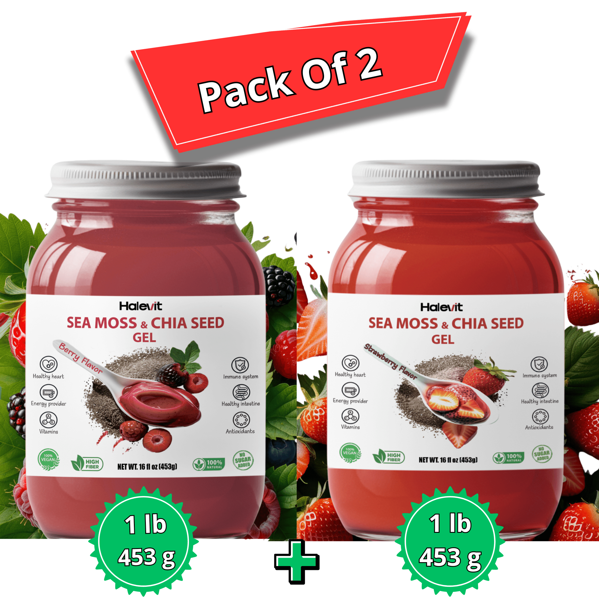 Halevit Irish Sea Moss Gel Sea Moss, Chia Seeds, Berry, Strawberry