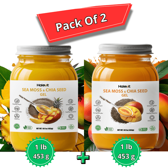 Halevit | Irish Sea Moss Gel | Sea Moss, Chia Seeds, Mango, Mango - Pineapple | Pack Of 2 Jars | Made In USA