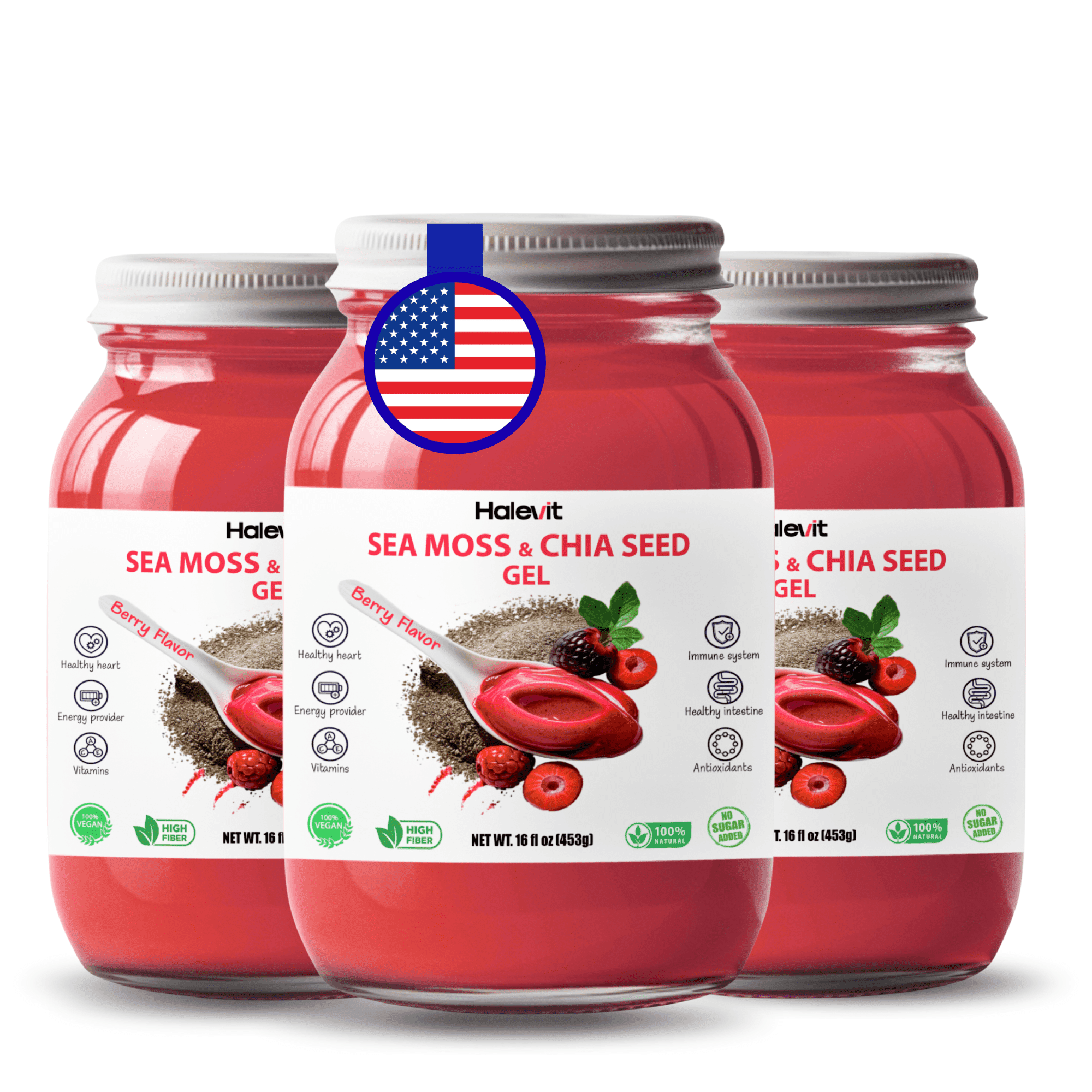 Halevit Wildcrafted Irish Sea Moss Gel, Raw Sea Moss Supplement with Chia Seeds, 48 Oz, Berry Flavor 3