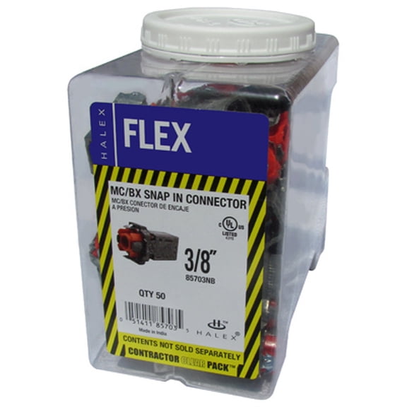 Halex 85703NB Flexible Metal Conduit Snap in Connector, 3/8"