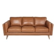thumbnail image 1 of Haley Mid Century Modern Light Brown Colored Leather Sofa With Wood Base, 1 of 3