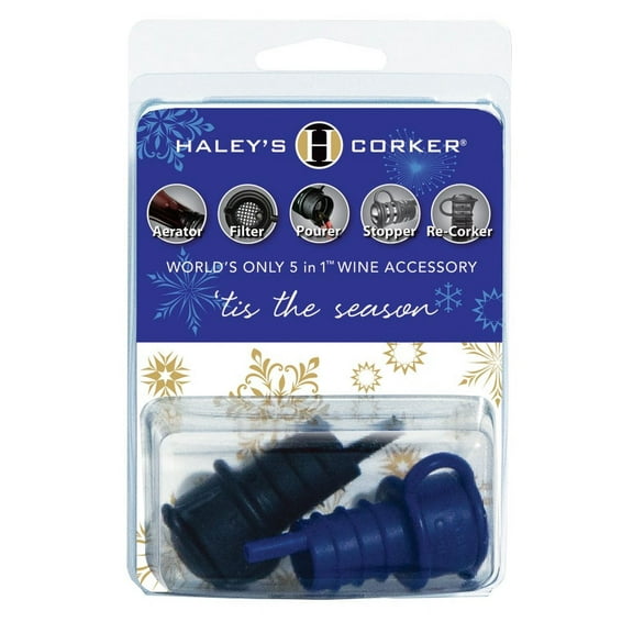 Haley's Corker Holiday 2-Pack Original Cobalt Blue and Tuxedo Black 5-in-1 Wine Corker