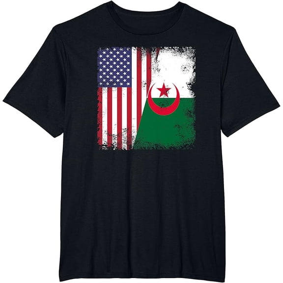 Half Algerian Flag T-Shirt | Vintage Algeria USA Gift