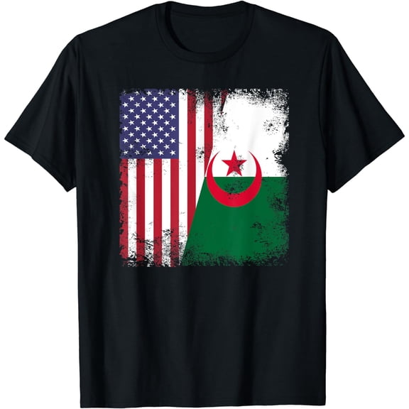 Half Algerian Flag T-Shirt | Vintage Algeria USA Gift