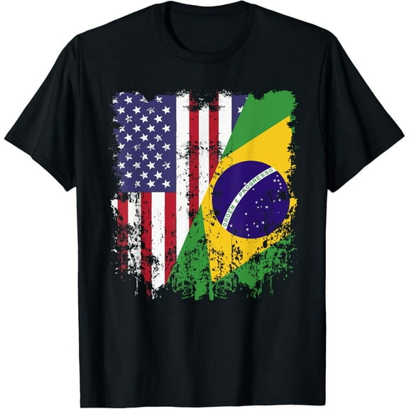 Half American Flag Brazilian Flag T-Shirt