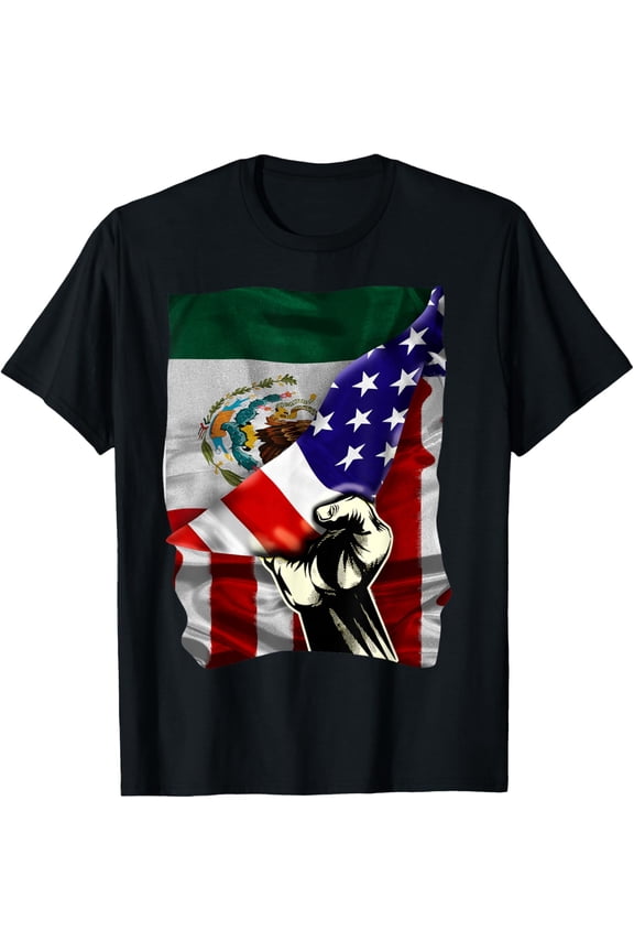 Half American Flag Mexican ROOTS USA Flag Mexico DNA T-Shirt Tops Tee