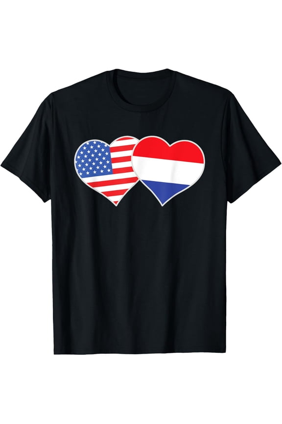 Half American Half Dutch Flag Love Netherlands USA T-Shirt