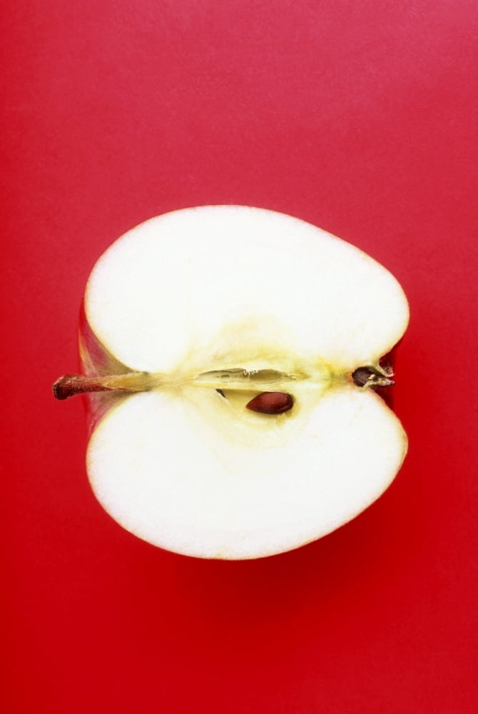 Half An Apple On Red Background Canvas Art - Ron Nickel Design Pics (12 x 18)