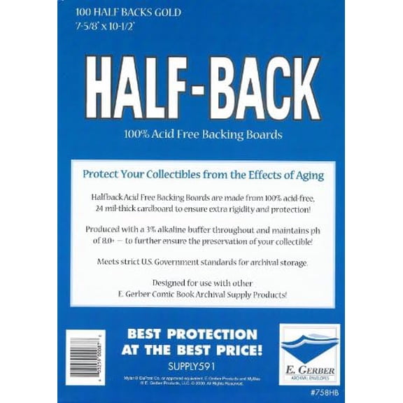 Half-Back Gold Comic Book Backing Boards 7 5/8" x 10 1/2"$$Office
