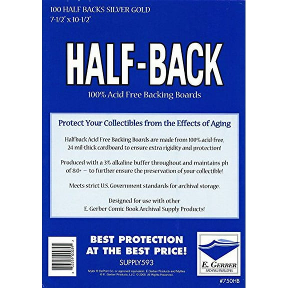 Half-Back Silver & Gold Comic Book Backing Boards 7 1/2" x 10 1/2"