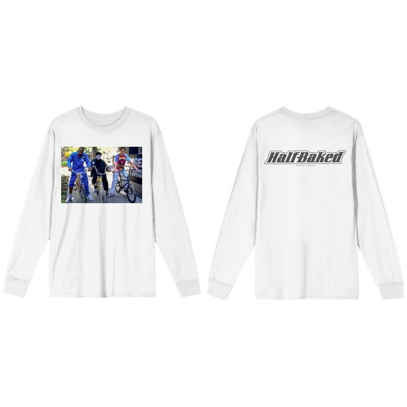 Half-Baked Characters On Bicycles Men's White Long Sleeve Shirt-Small