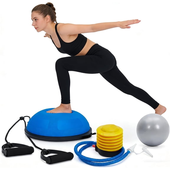 Half Balance Ball Trainer 25in l with Non-Slip Base, 1600Lb for Yoga, Core Strengthening, Workouts, Home Gym, Physical Therapy, Stability, Fitness Blue
