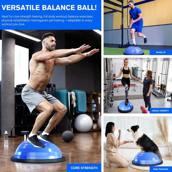 Half Balance Ball Trainer - Yoga, Core Strengthening, Workouts, Home Gym, Physical Therapy, Stability, Fitness Equipment with Non-Slip Base, Resistance Bands