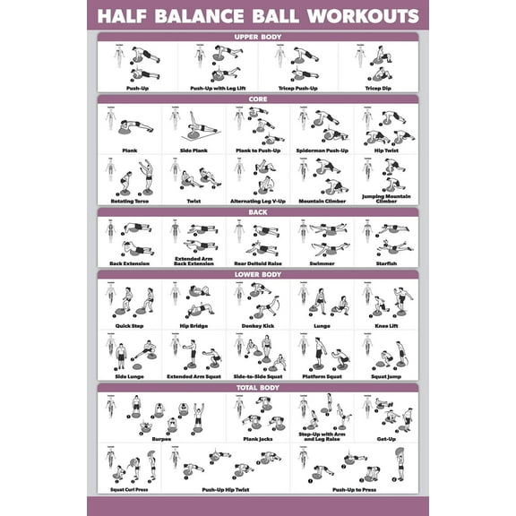 Half Balance Ball Workout Poster Exercise Chart Posters