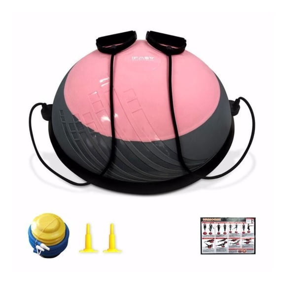 Half Balance Ball Yoga Exercise Ball Trainer Anti-Slip Pilates Strength Fitness - 23.6" Diameter with Resistance Bands