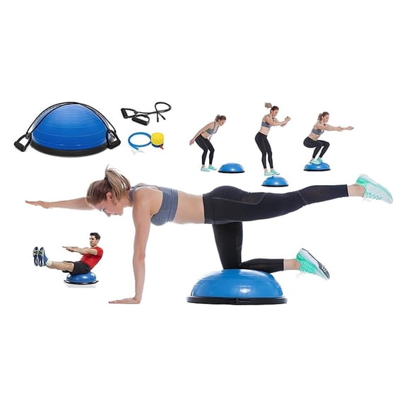 Half Ball Balance Trainer, Half Yoga Balance Board Exercise Ball for Full Body Workout, Stability Ball Platform, AB Training Strength Home Workout Fitness Physical Therapy, 2 Resistance Bands