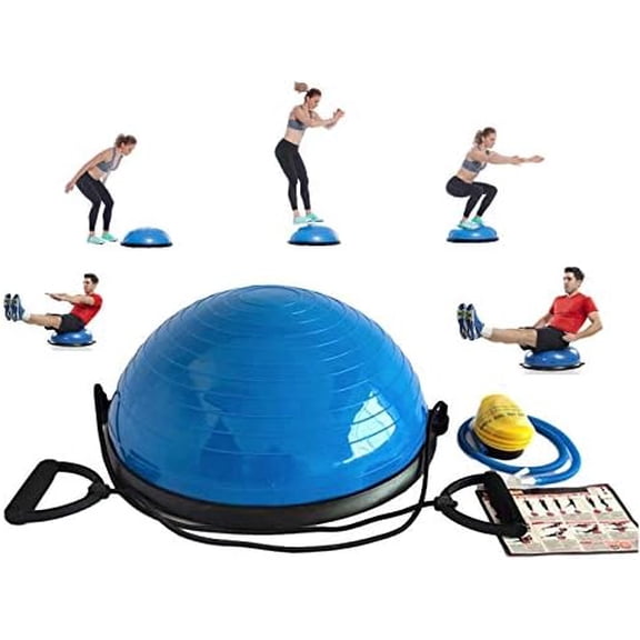 Half Ball Balance Trainer Stability Ball for Full Body Workout, Half Exercise Ball, Yoga Balance Ball Fitness Platform, Half Yoga Ball Balance Trainer Core Strength Training w 2 Resistance Bands