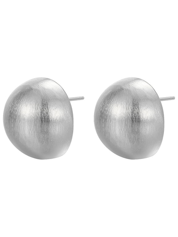 Half Ball Matte Stud Earrings 925 Sterling Silver Post Pin for Women 14K Brushed Dangle Drop Earring