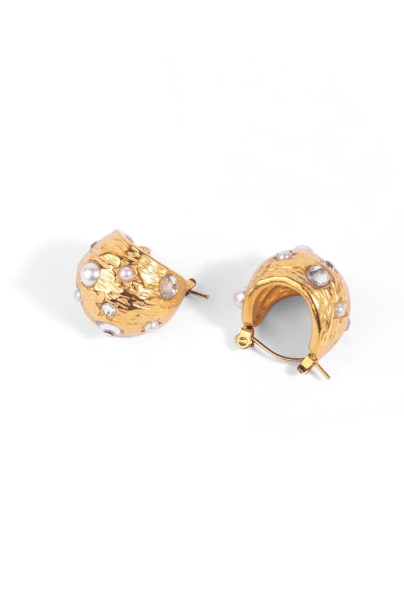 Half Ball Zircon Hoop Earrings