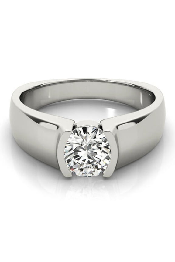 Half Bezel Diamond Wedding Ring, Unisex Solitaire Diamond Engagement Ring, 2.2 Ct Round Simulated Diamond, 925 Sterling Silver, Diamond Ring For Special Occasion