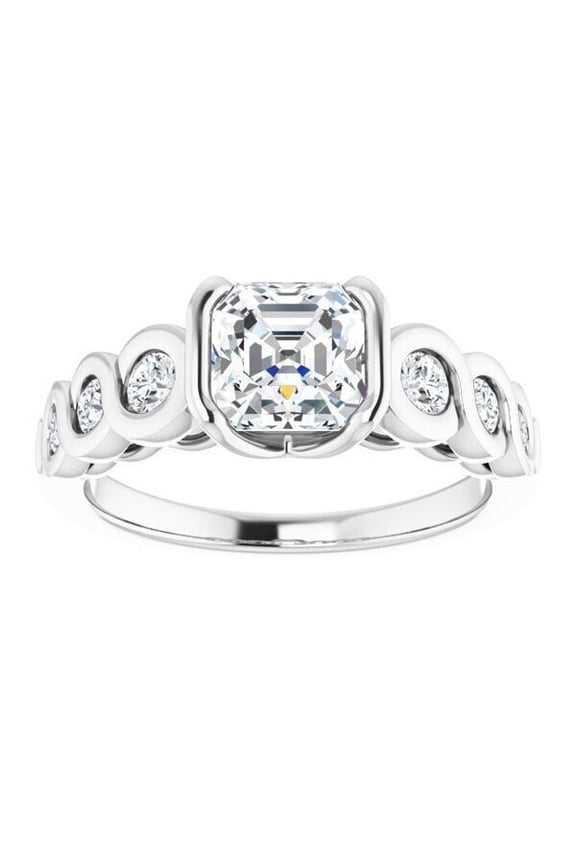 Half Bezel Women's Engagement Ring, Infinity Split Shank Anniversary Ring, 2.1 Ct Princess Cut Simulated Diamond Ring, 14K White Gold Plated, Bezel Set Wedding Ring For Her Birthday Gift