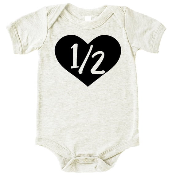 Half Birthday Bodysuit Girls 1/2 in Heart Birthday Glitter Gold Outfit for Baby Girls Natural Heather Bodysuit 12 Months