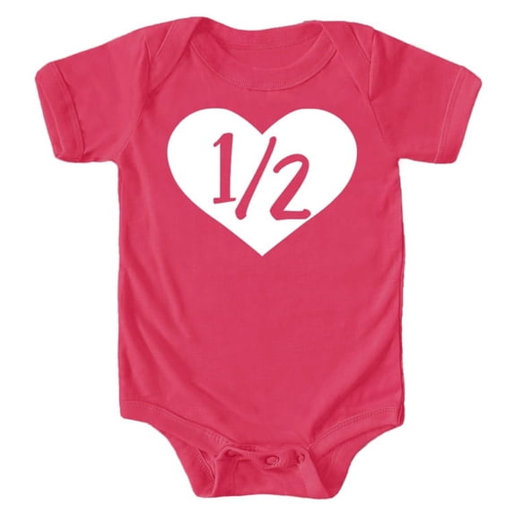 Half Birthday Bodysuit Girls 1/2 in Heart Birthday Glitter Gold Outfit for Baby Girls Vintage Hot Pink Bodysuit 12 Months