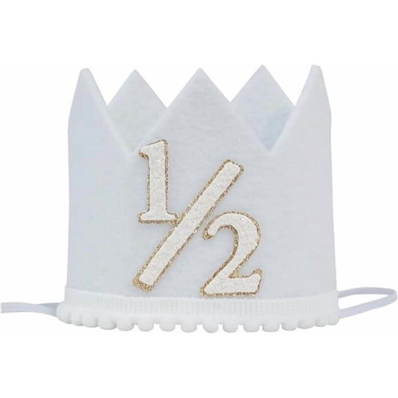 Half Birthday Crown, White and Gold Glitter, 6 Months Baby Celebration Headband