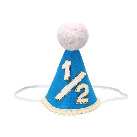 Half Birthday Hat, Dark Blue 1/2 Birthday Cone Hat with Elastic Band 6 Months Birthday Decorations Party Headwear Supplies Photo Props Celebrations for Teens Adults