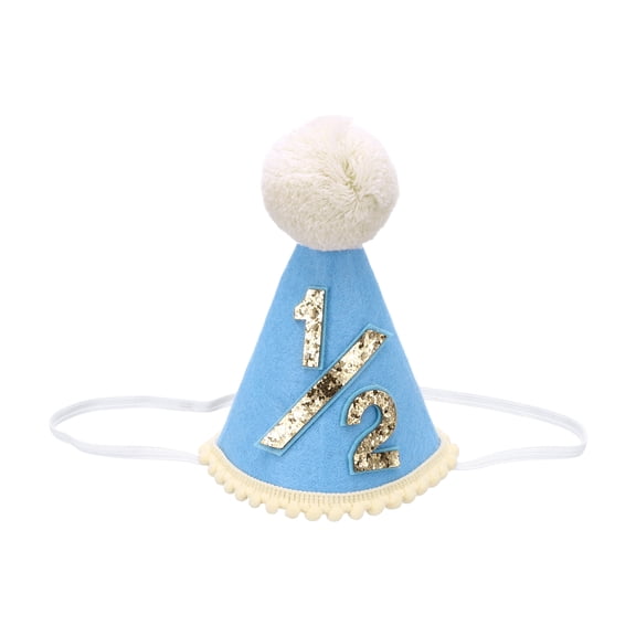 Half Birthday Hat, Light Blue 1/2 Birthday Cone Hat with Elastic Band 6 Months Birthday Decorations Party Headwear Supplies Photo Props Celebrations for Teens Adults