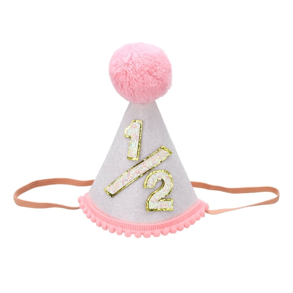 Half Birthday Hat, Pink White 1/2 Birthday Cone Hat with Elastic Band 6 Months Birthday Decorations Party Headwear Supplies Photo Props Celebrations for Teens Adults