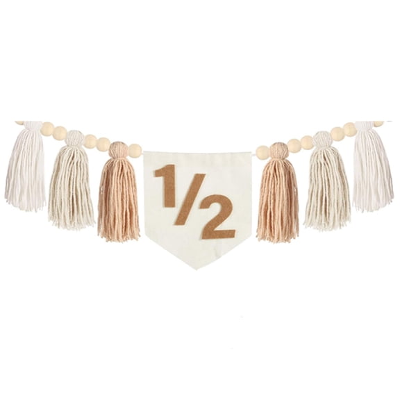 Half Birthday High Chair Banner - 6 Months Birthday Party Decorations, Nature-Themed Tassel Garland for Baby's First 1/2 Celebration, Boho Milestone Banner (Brown)
