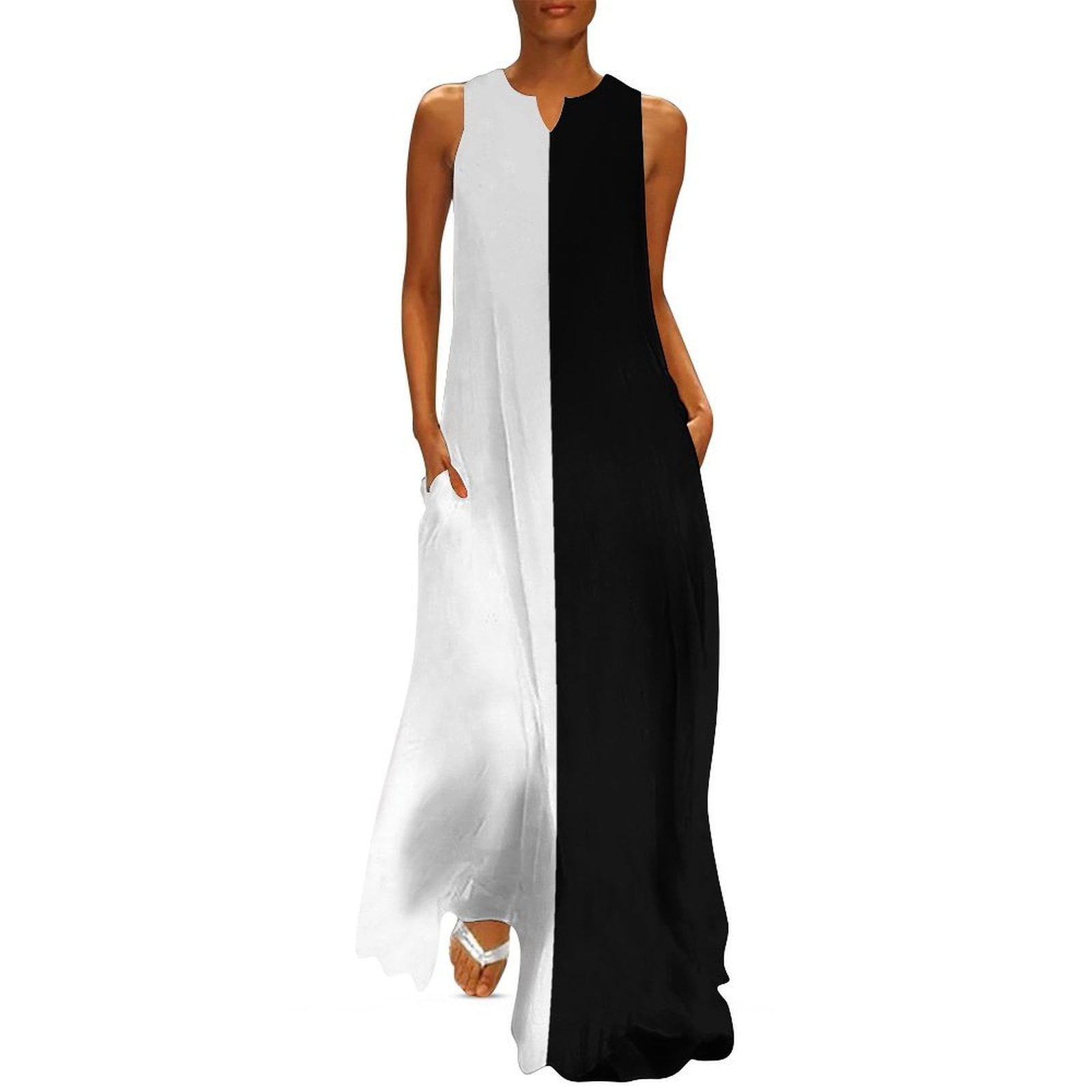 Half Black Half White Long Dress Wom's long dress summer dresses wom02 Dress  - Walmart.com