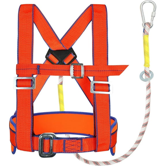 Half Body Safety Harness with 6 FT Lanyard, Heavy Duty Fall Protection Kit for Roofing and Construction, Shock Absorbing Lanyard, Full Body Safety Harness