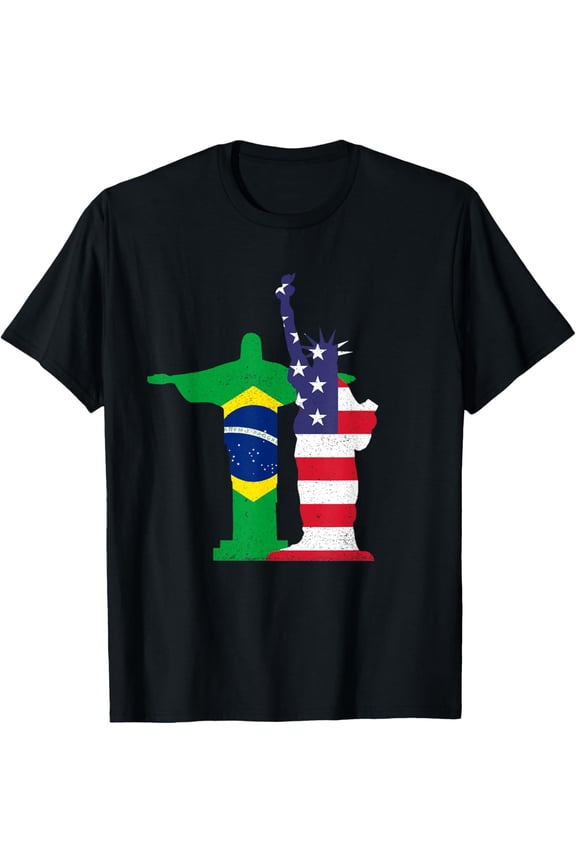 Half Brazilian Half American USA Brazil Culture Patriot Flag T-Shirt