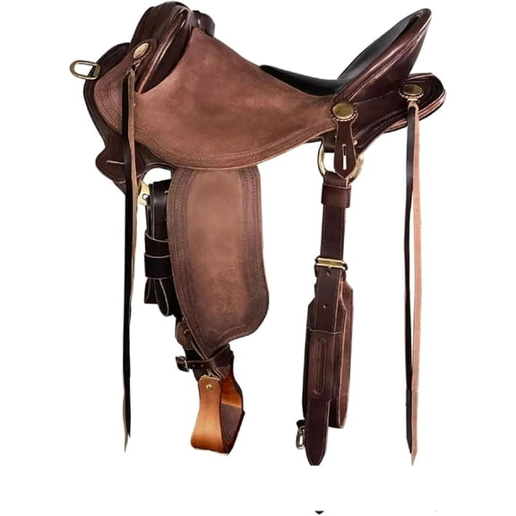 Half Breed Fender Carved and Hand Tooled Leather Aussie Australian Saddle for Horses Without Horn White Fleece, All Customization Available