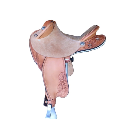 Half Breed Swinging Fender Carved and Hand Tooled Leather Aussie Australian Saddle for Horses Without Horn White Fleece, All Customization Available