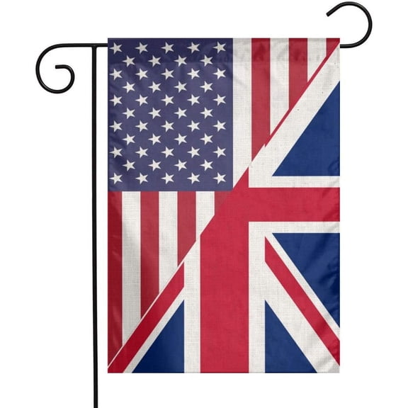 Half British And Half American Flag Combo Garden Flag Double Sided Linen Fabric 12x18 Inch