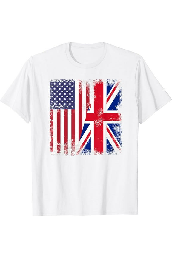Half British UK Flag | Vintage United Kingdom USA Gift T-Shirt