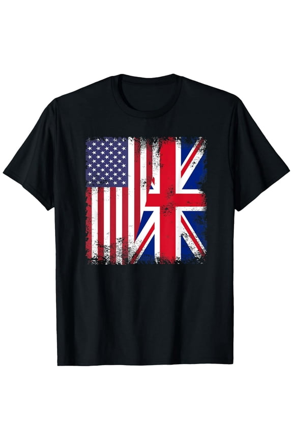 Half British UK Flag | Vintage United Kingdom USA Gift T-Shirt