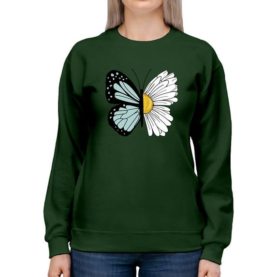 Half Butterfly Half Daisy Sweatshirt Women -Image by Shutterstock, Female Large