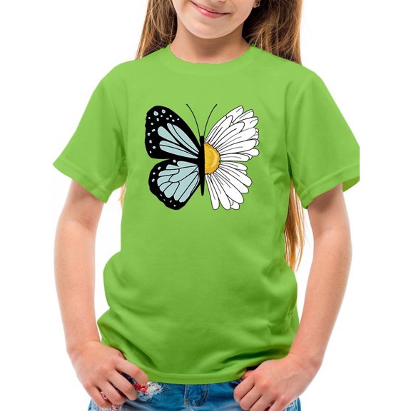 Half Butterfly Half Daisy T-Shirt Juniors -Image by Shutterstock, Medium