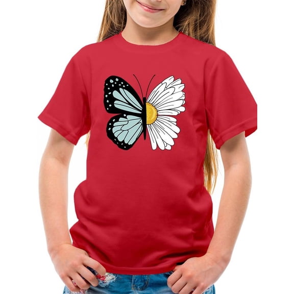 Half Butterfly Half Daisy T-Shirt Juniors -Image by Shutterstock, Small