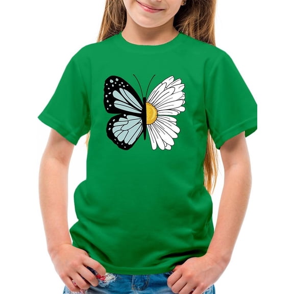 Half Butterfly Half Daisy T-Shirt Juniors -Image by Shutterstock, x-Small